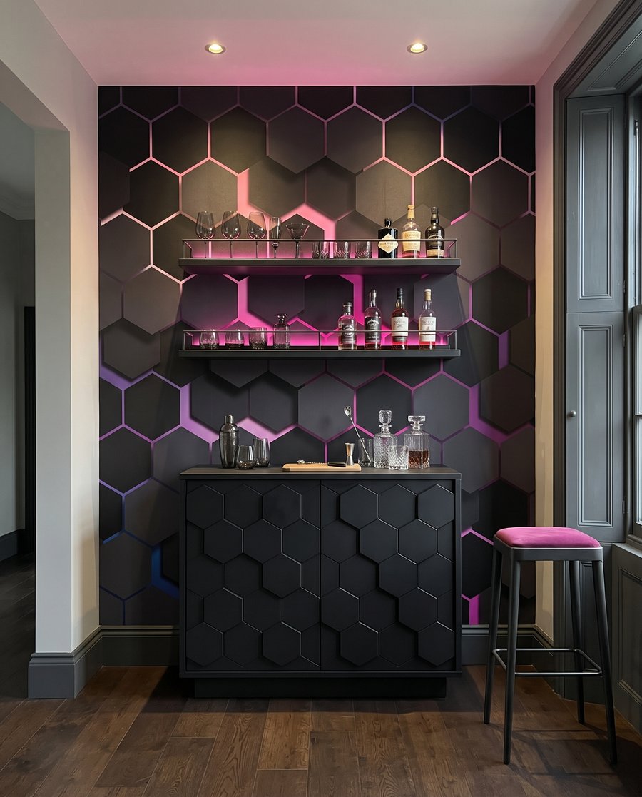 Hexágonos oscuros con luz — interior 8