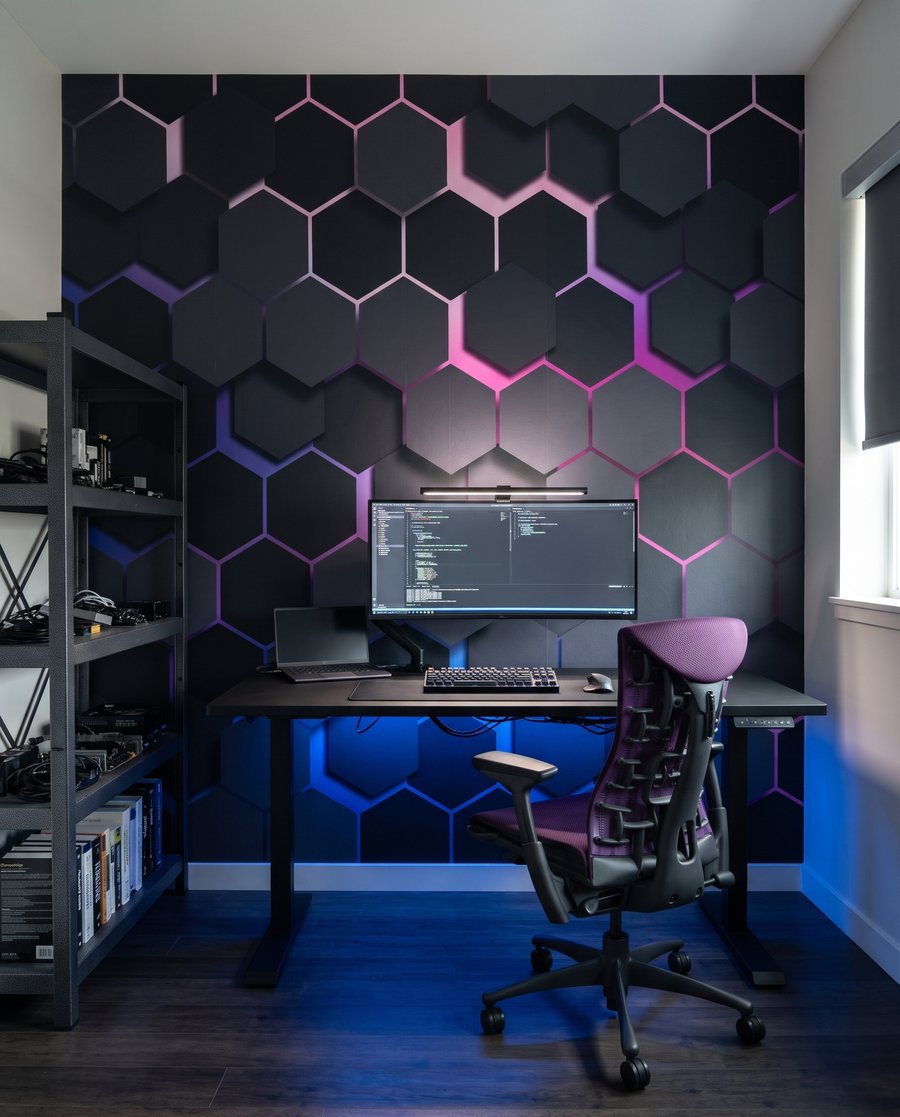 Hexágonos oscuros con luz — interior 9