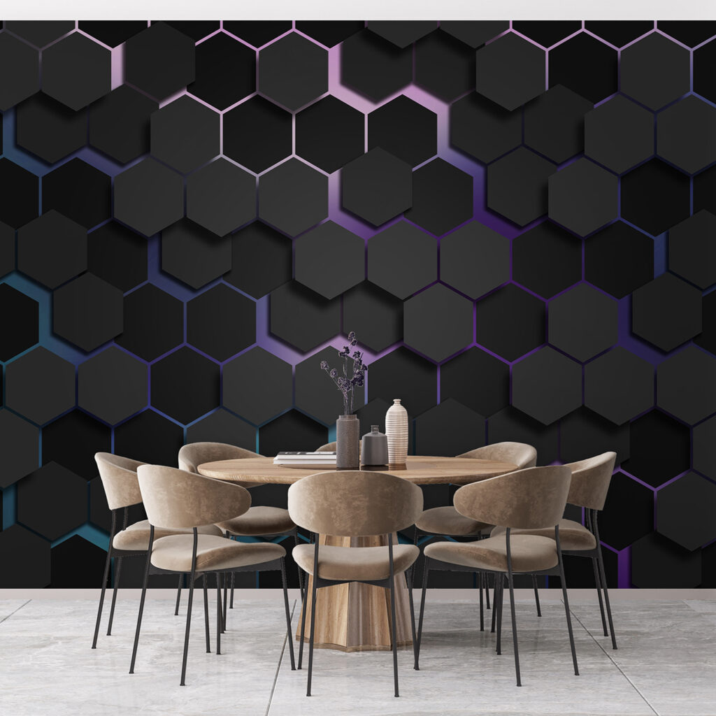 Hexágonos oscuros con luz en un interior