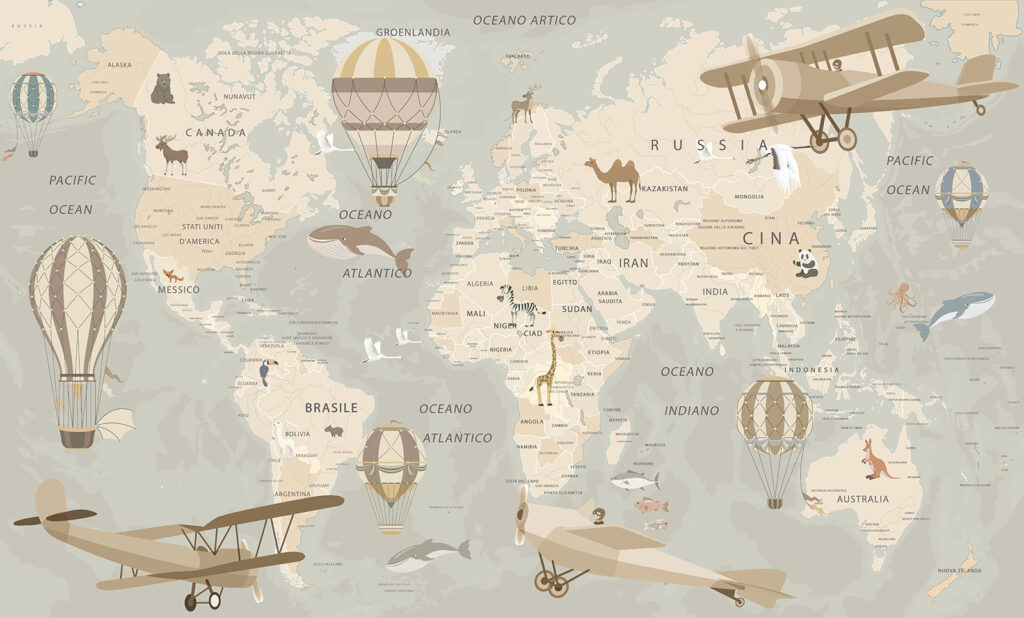 Aviones sobre mapa pálido — diseño completo