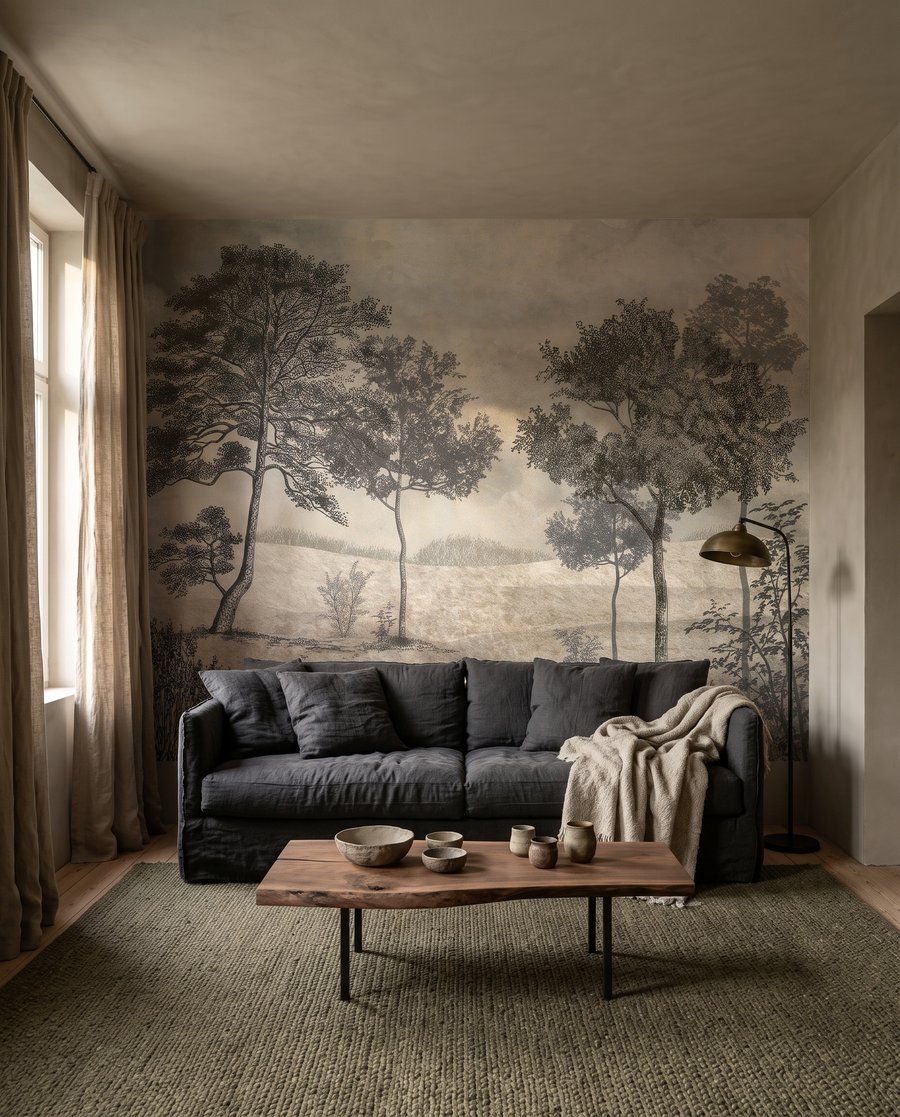 Paisaje de finos trazos en un interior