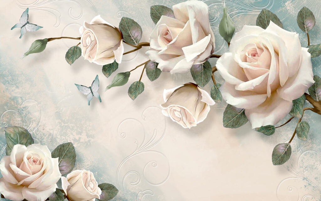 Rosas blancas con mariposas — diseño completo