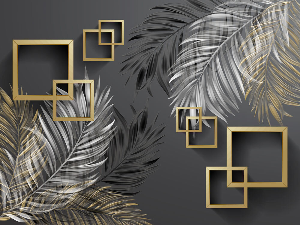 Hojas y cuadrados dorados — diseño completo