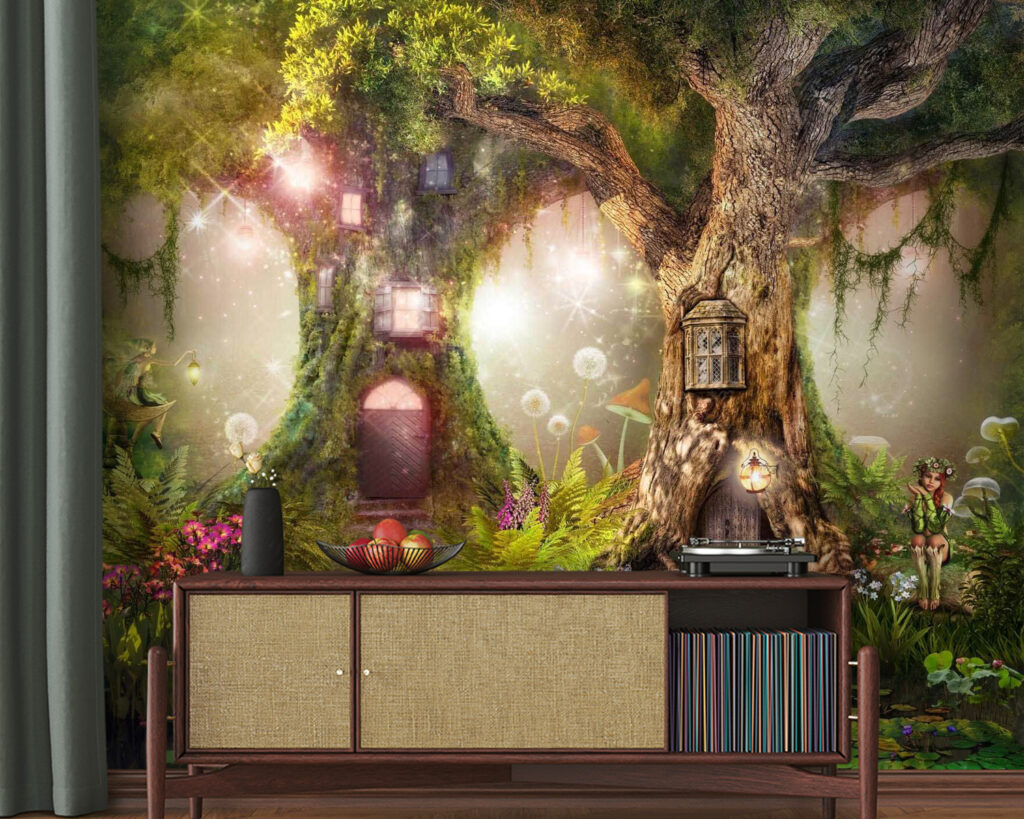 Árbol mágico del bosque en un interior