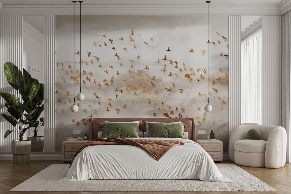 Bandada dorada en niebla — interior 4