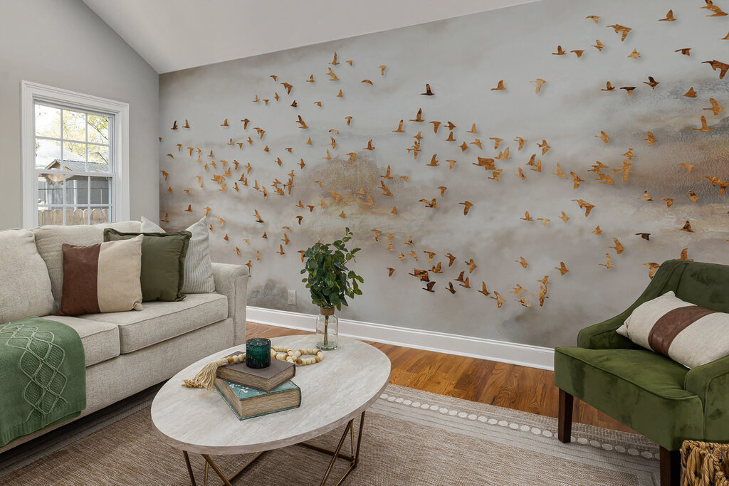 Bandada dorada en niebla — interior 6