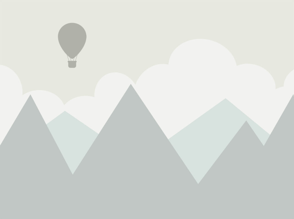 Globo sobre montañas tranquilas — diseño completo