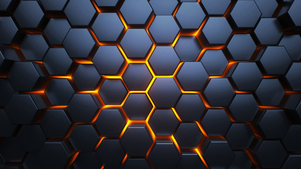 Brillo entre hexágonos azules — diseño completo
