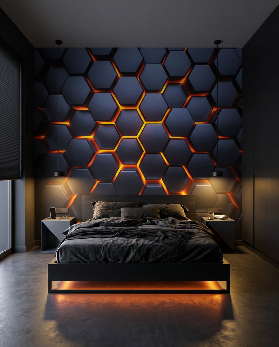 Brillo entre hexágonos azules — interior 2