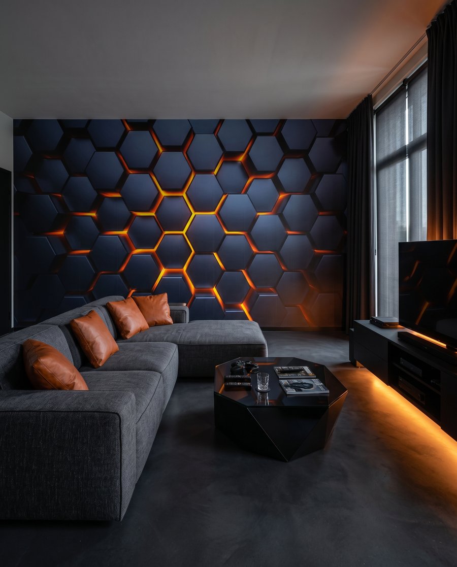 Brillo entre hexágonos azules — interior 3