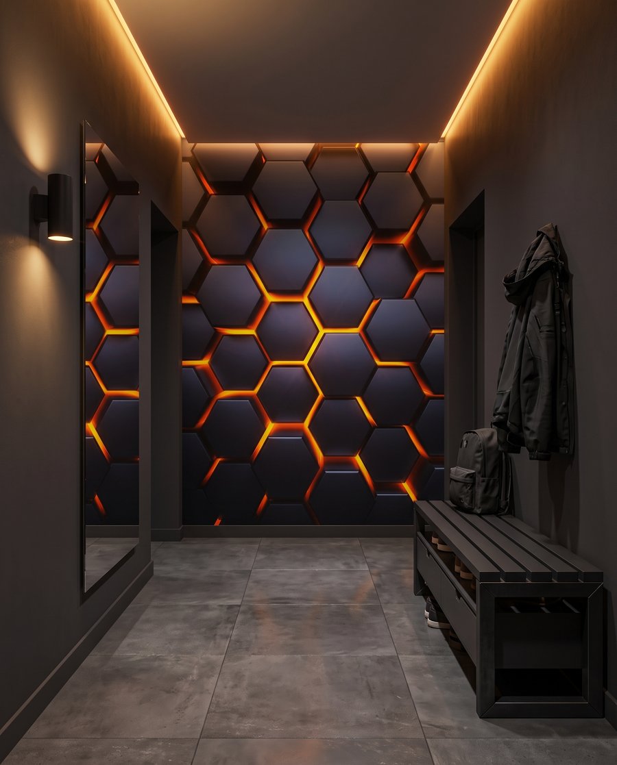 Brillo entre hexágonos azules — interior 4