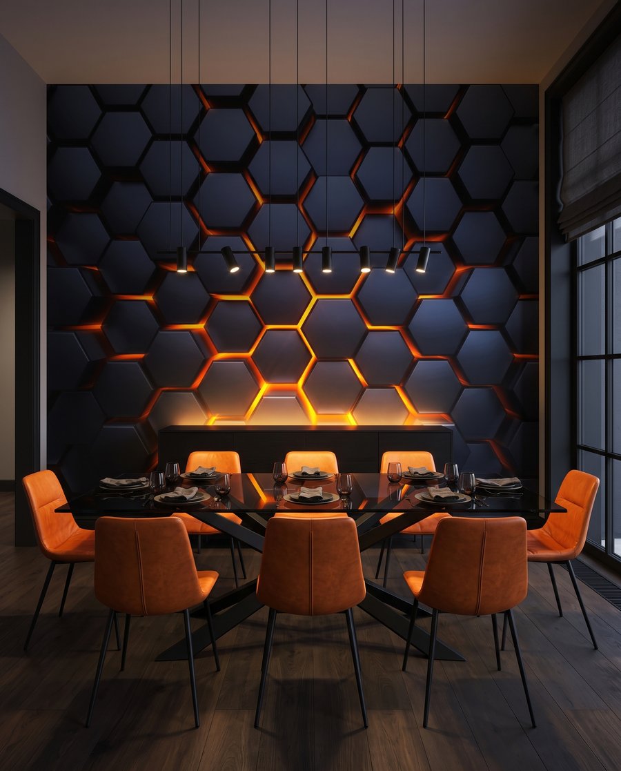 Brillo entre hexágonos azules — interior 5