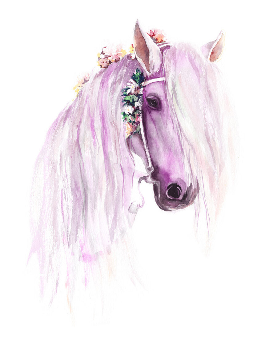 Caballo con guirnalda floral — diseño completo