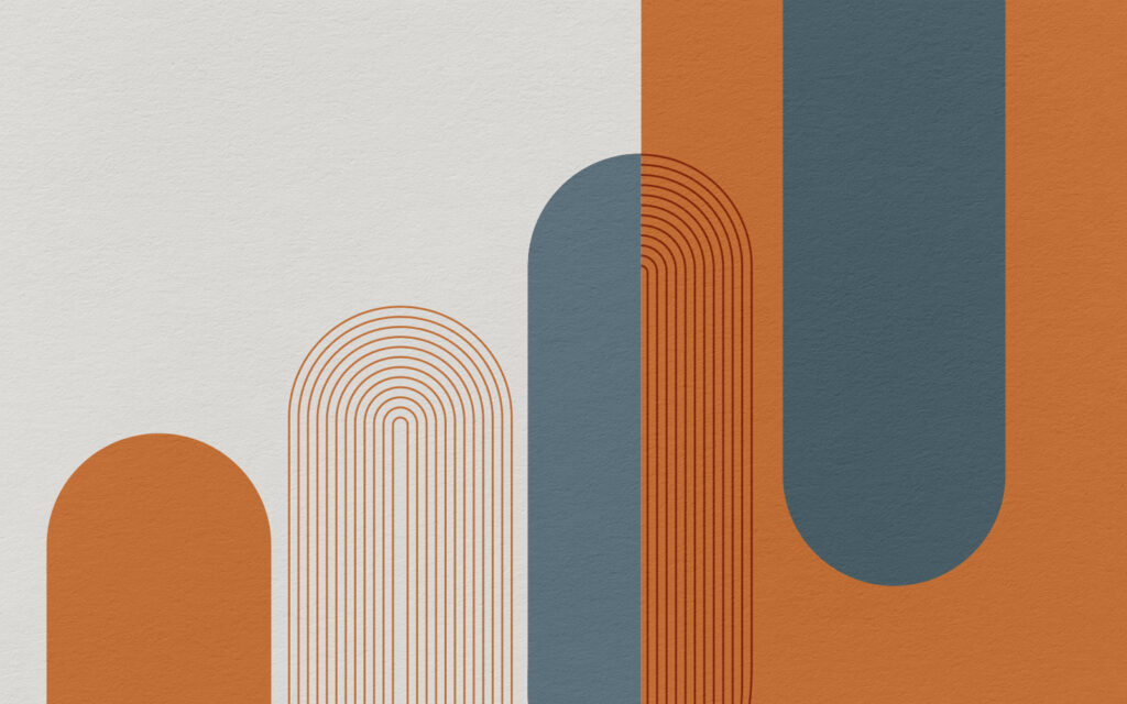 Arcos cálidos sobre azul — diseño completo