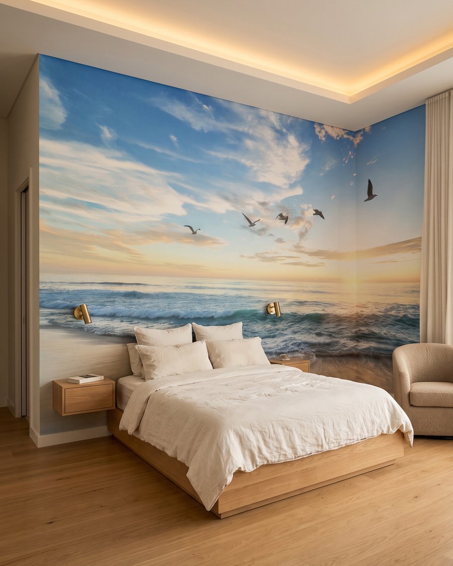 Aves al atardecer en un interior