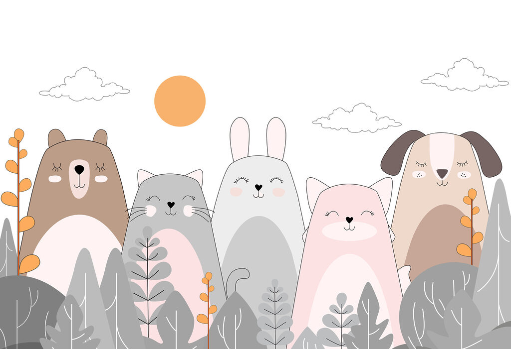 Amigos entre hojas dibujadas — diseño completo