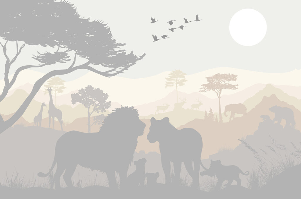 Leones en silueta — diseño completo