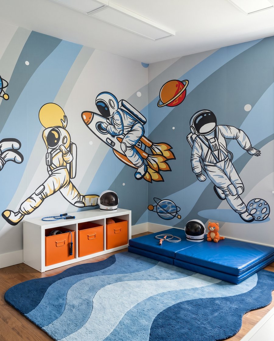Astronautas en el espacio en un interior