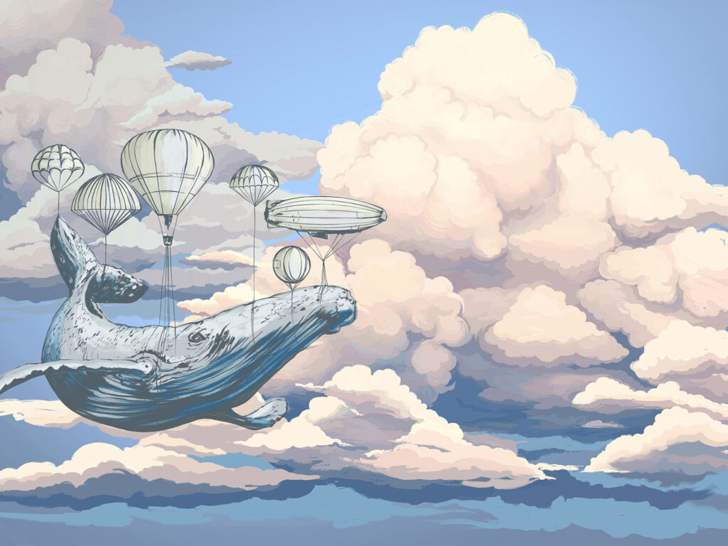 Ballena entre globos aerostáticos — diseño completo