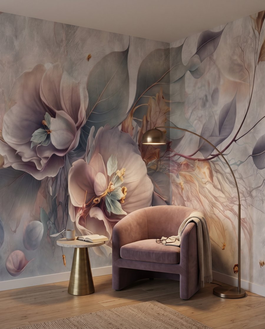 Ramas con flores en un interior