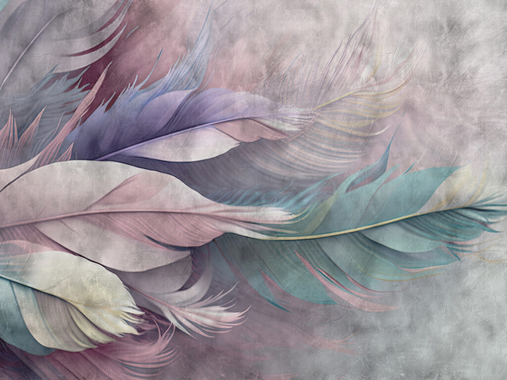 Plumas en tonos pastel — diseño completo