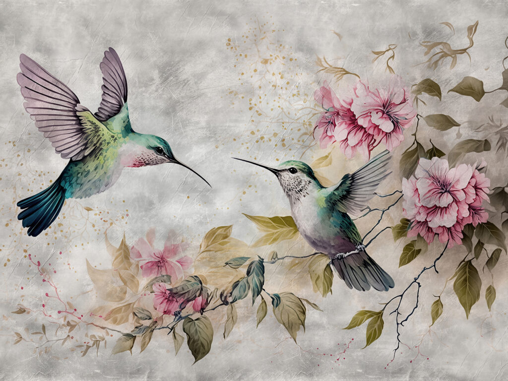 Colibríes junto a flores — diseño completo