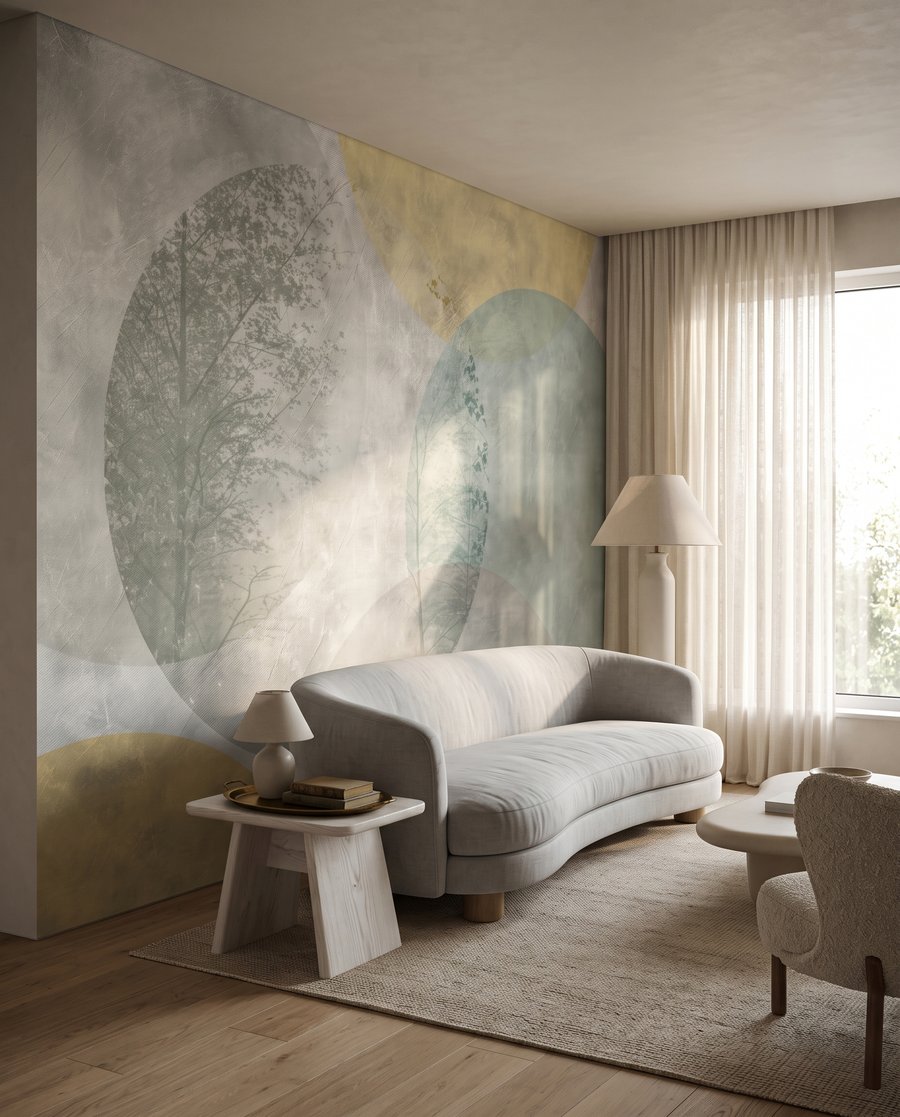 Círculos en tonos pastel en un interior
