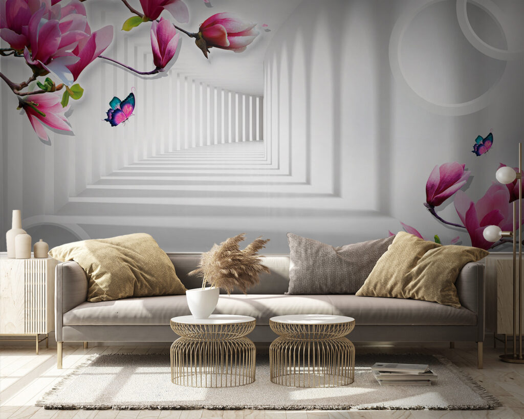 Magnolias entre vanos blancos — interior 1
