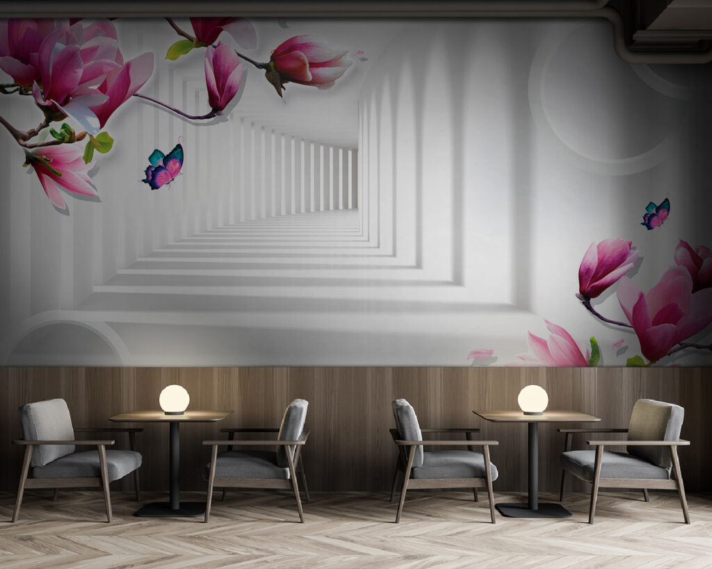 Magnolias entre vanos blancos — interior 3