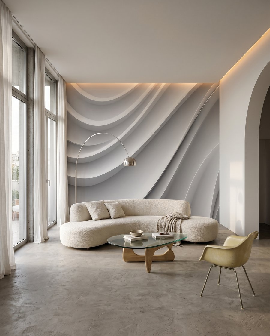 Flujo de pliegues blancos en un interior