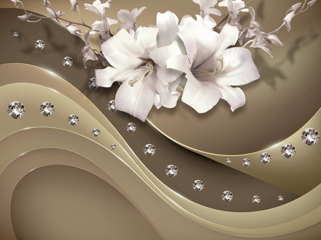 Flores blancas sobre ondas — diseño completo