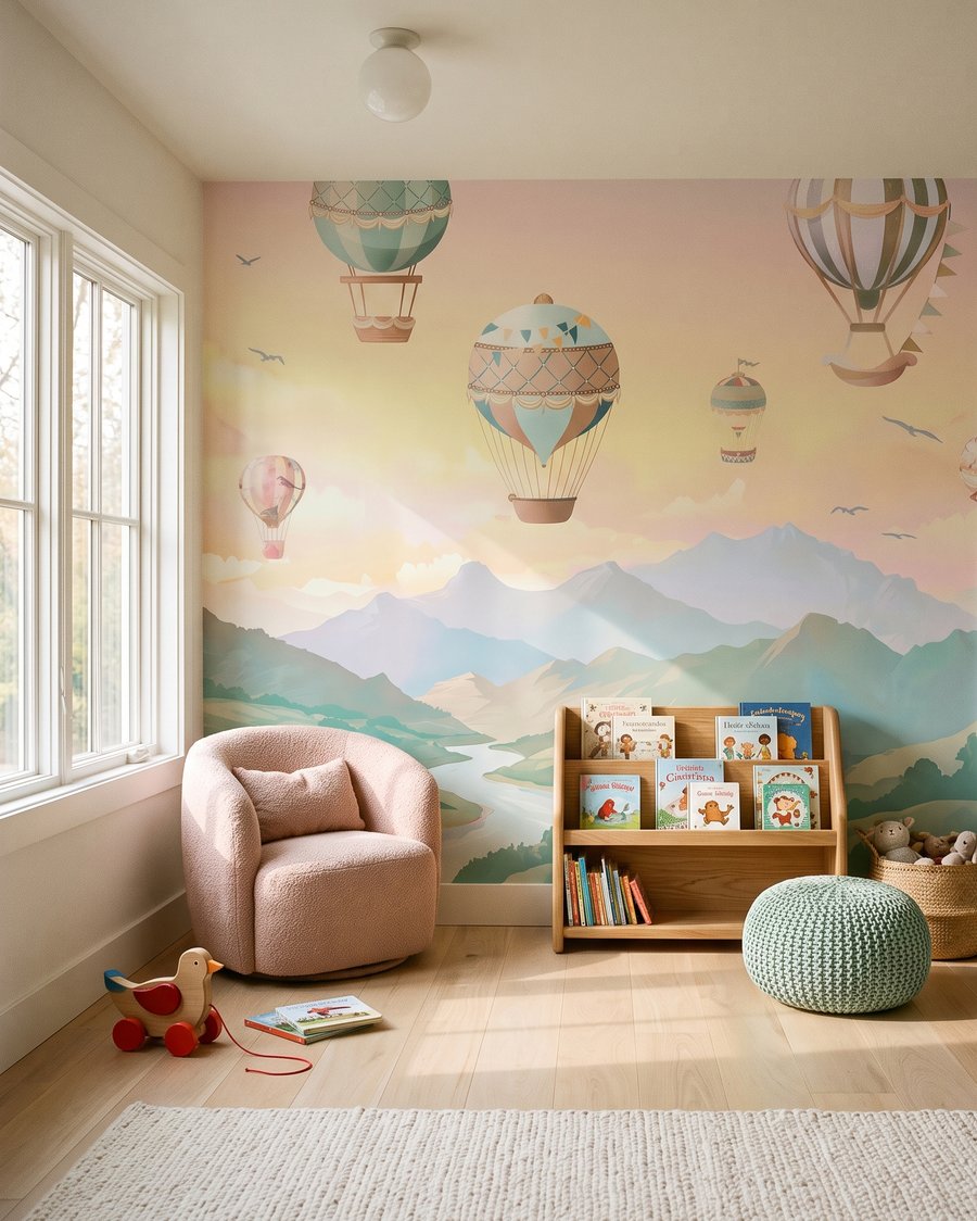 Globos sobre colinas suaves en un interior