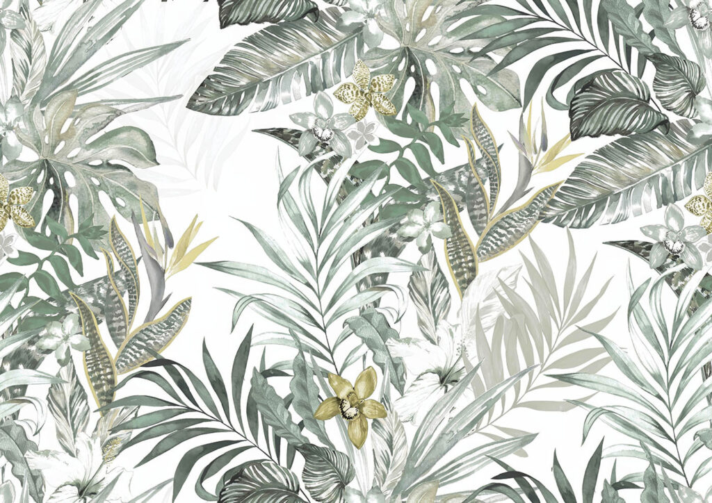 Hojas tropicales en líneas — diseño completo