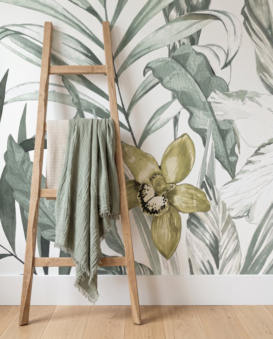 Hojas tropicales en líneas — detalle