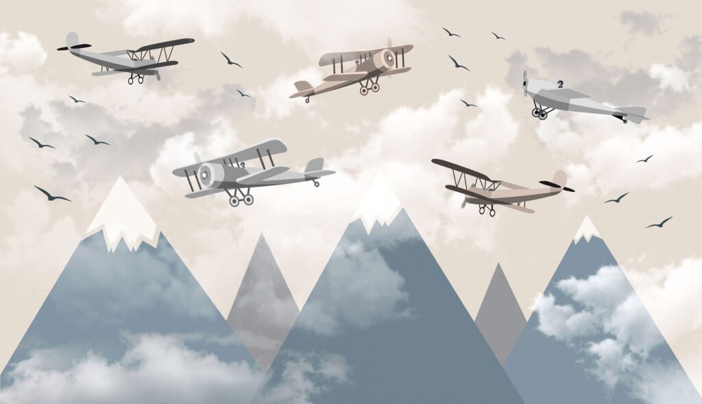 Aviones sobre cumbres nevadas — diseño completo