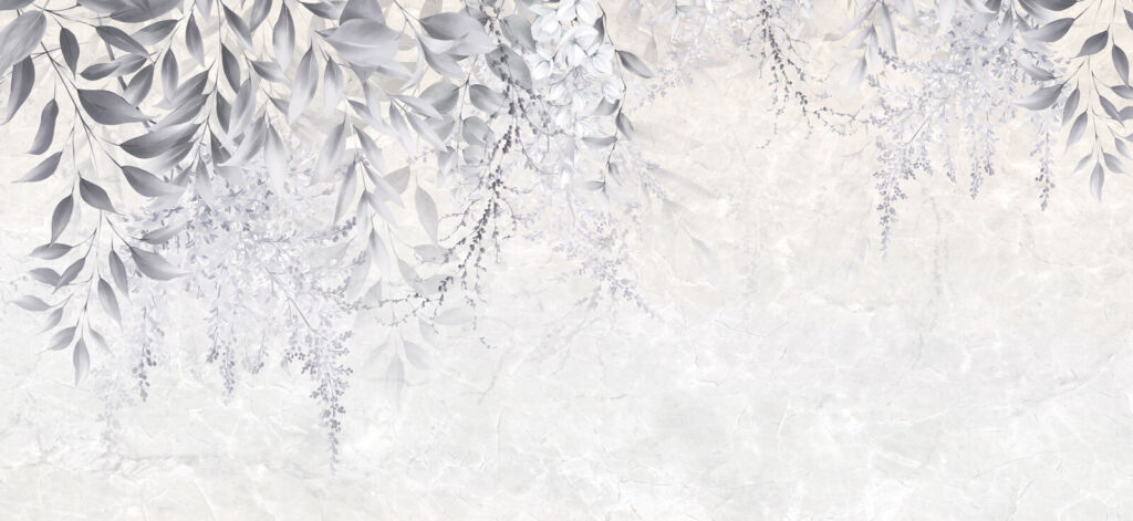 Hojas blancas sobre gris — diseño completo