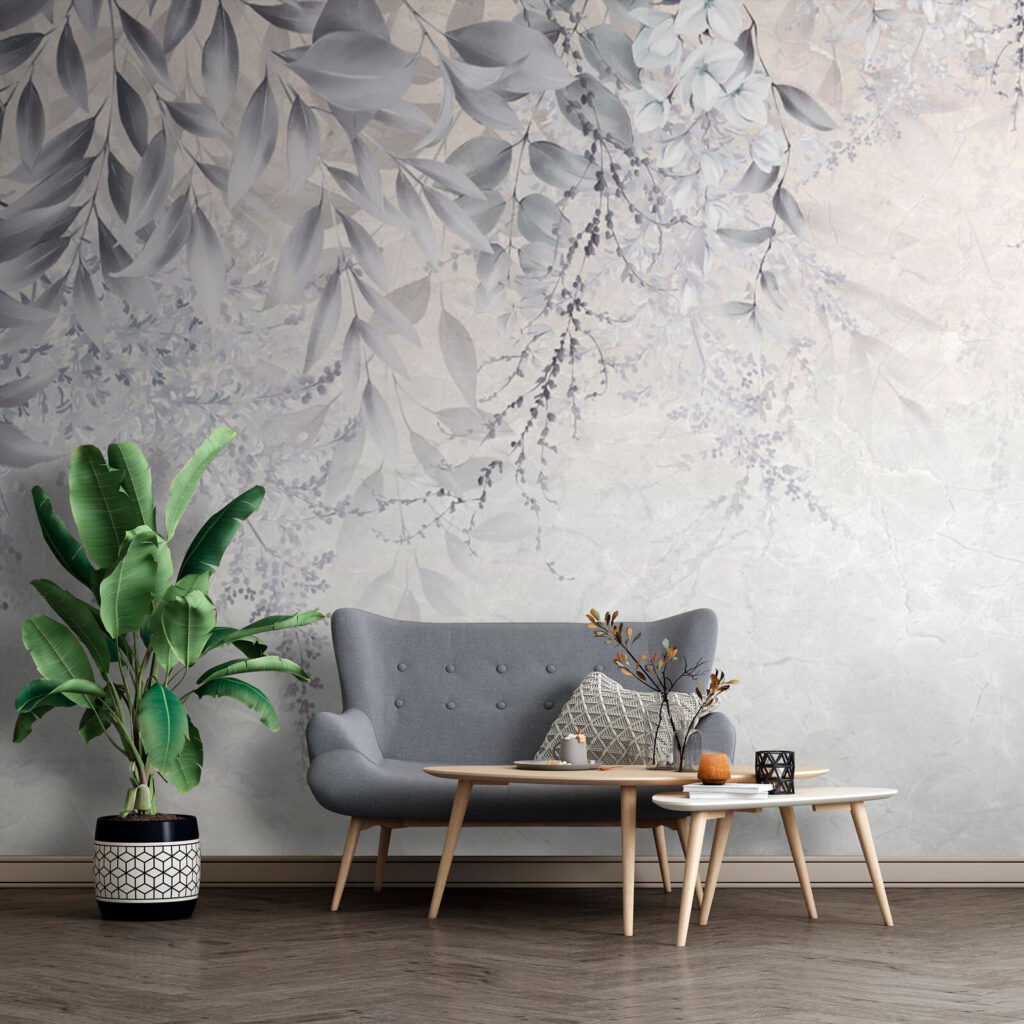 Hojas blancas sobre gris — interior 1