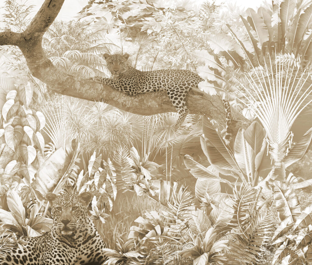 Leopardo caminando en beige — diseño completo