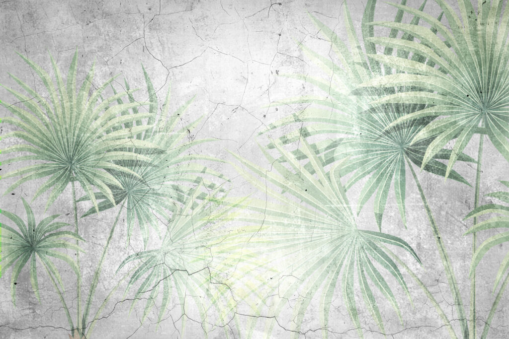 Palmas sobre efecto estuco — diseño completo
