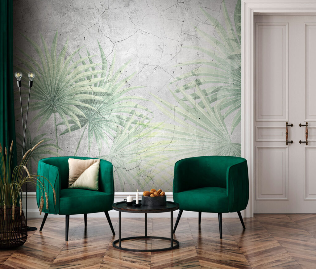 Palmas sobre efecto estuco — interior 1