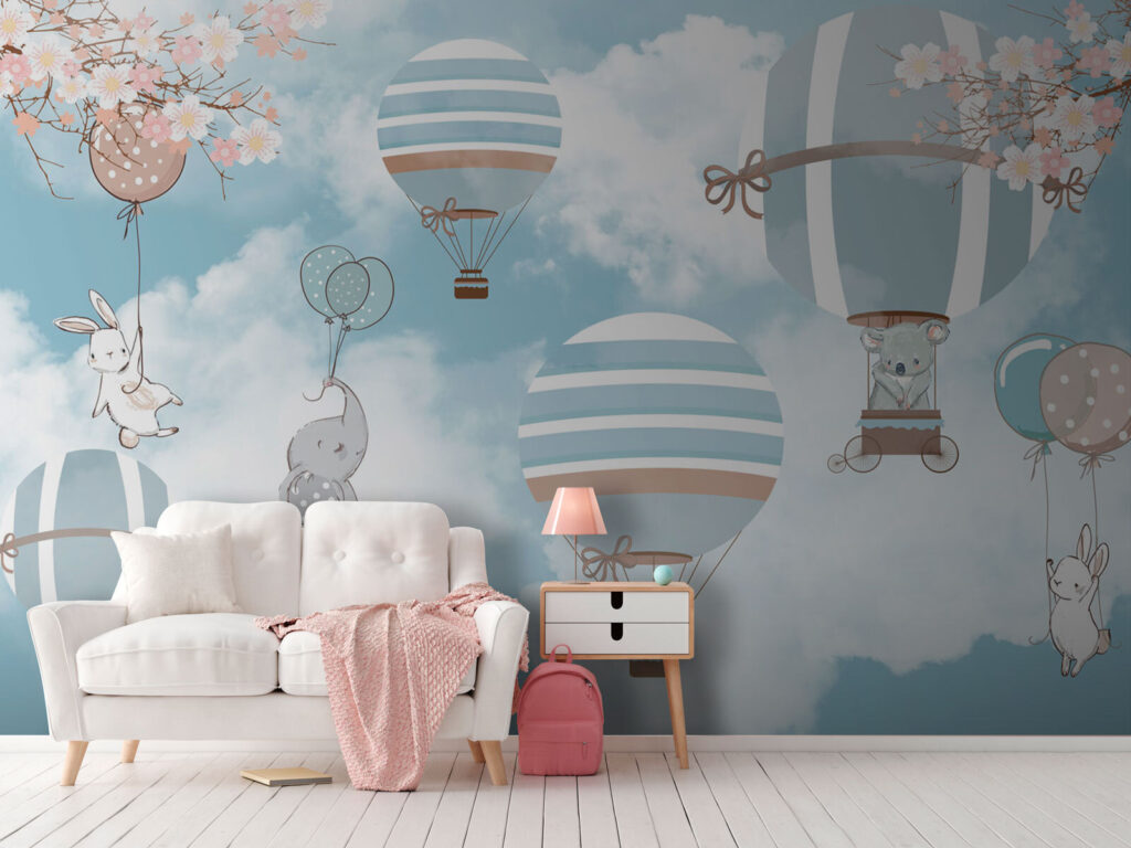 Conejitos en globos azules — interior 1