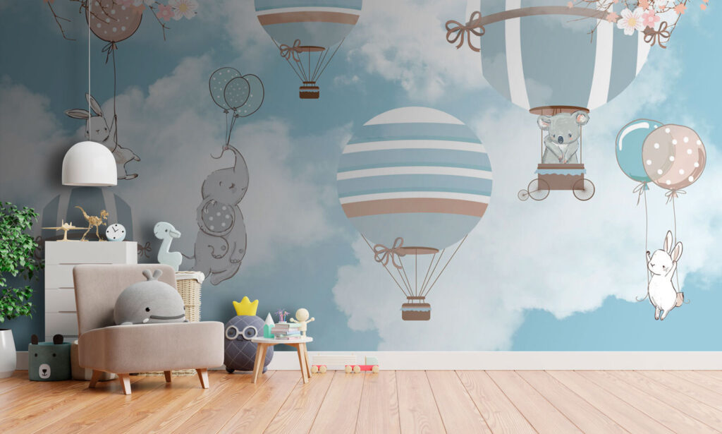 Conejitos en globos azules — interior 2
