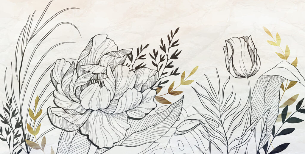 Dibujo floral dorado — diseño completo