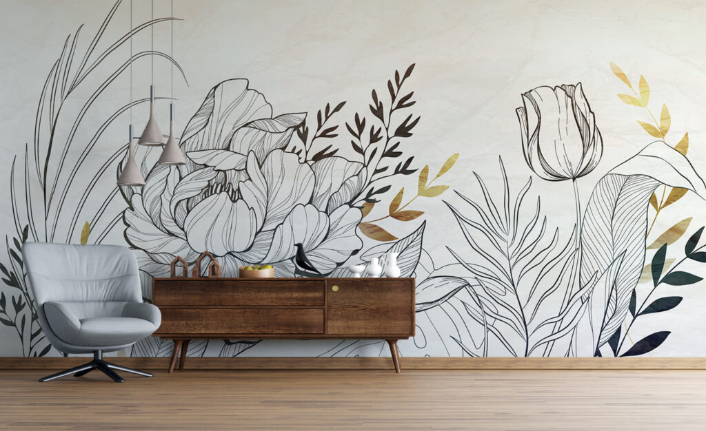 Dibujo floral dorado — interior 2