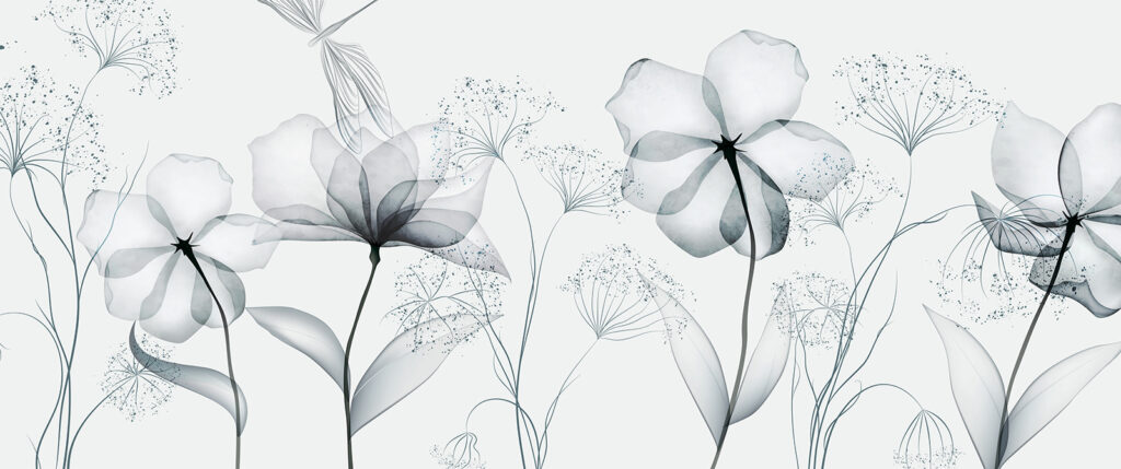Umbelas grises en tallos — diseño completo
