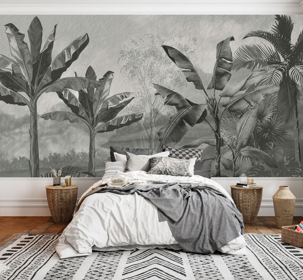 Jungla en tonos grises en un interior