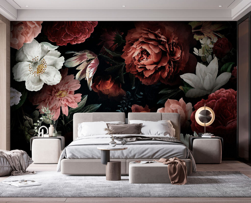 Flores desde la sombra en un interior
