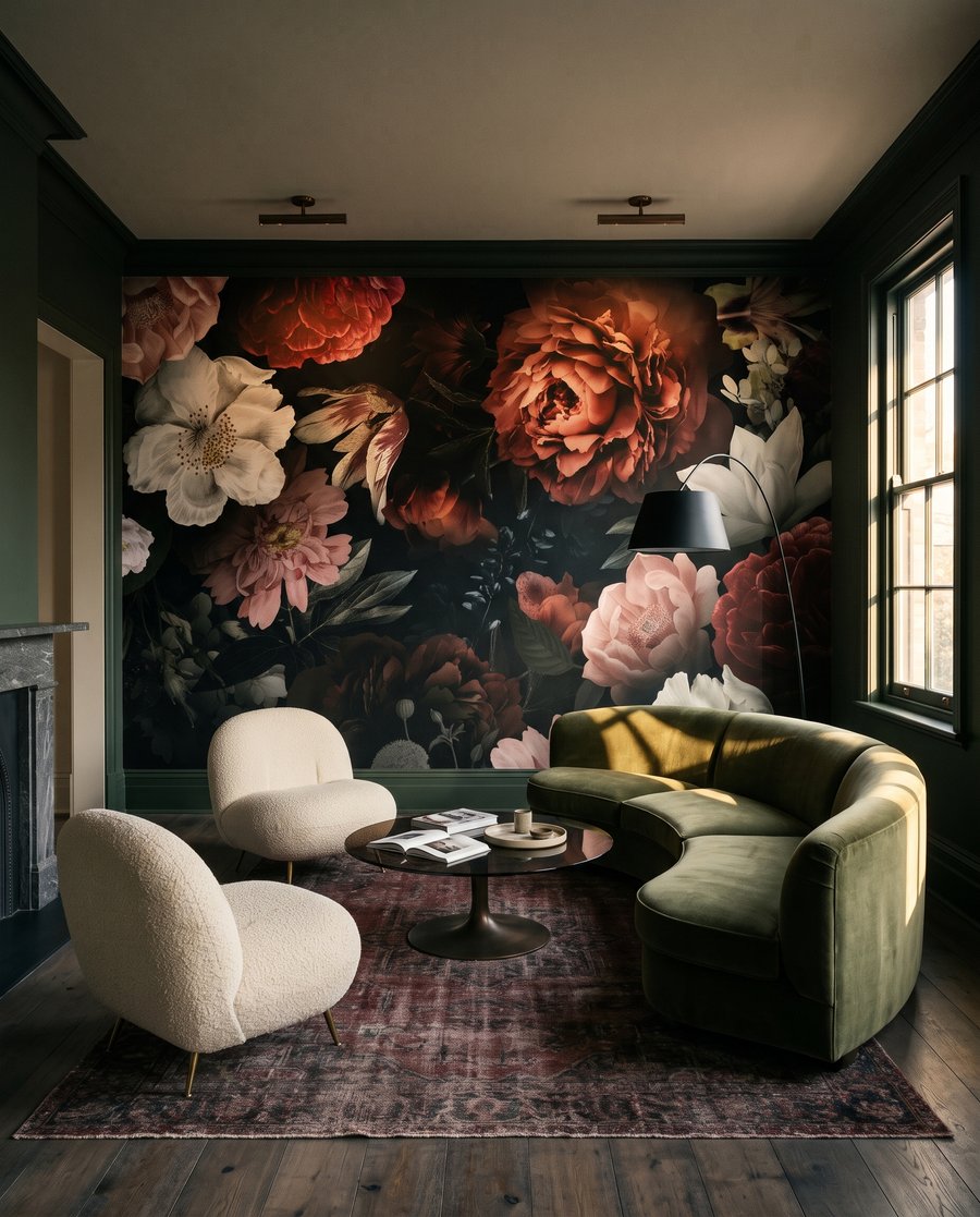 Flores desde la sombra en un interior