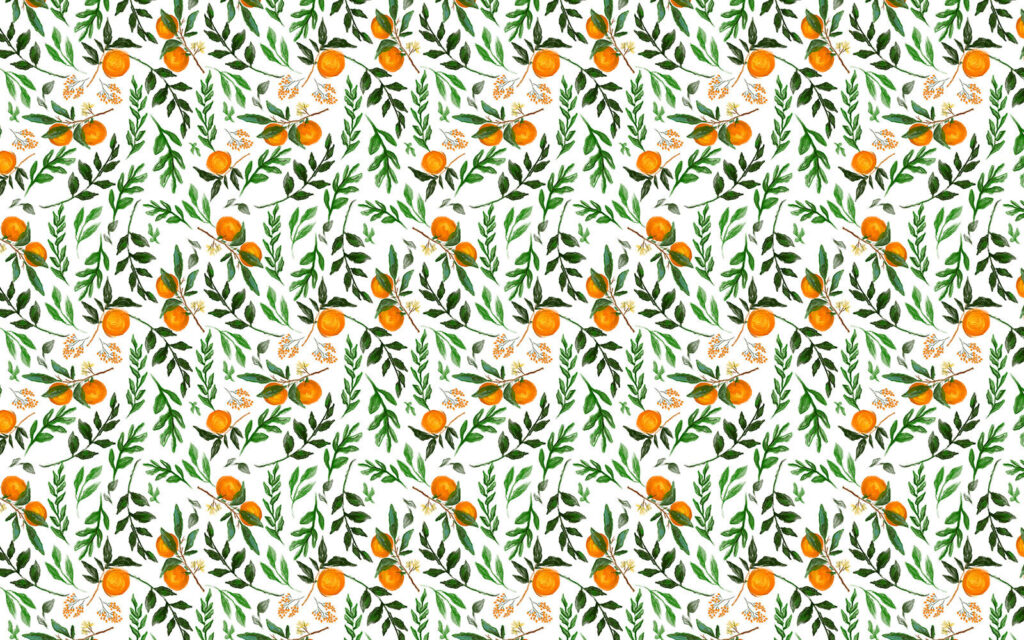 Naranjas entre hojas — diseño completo