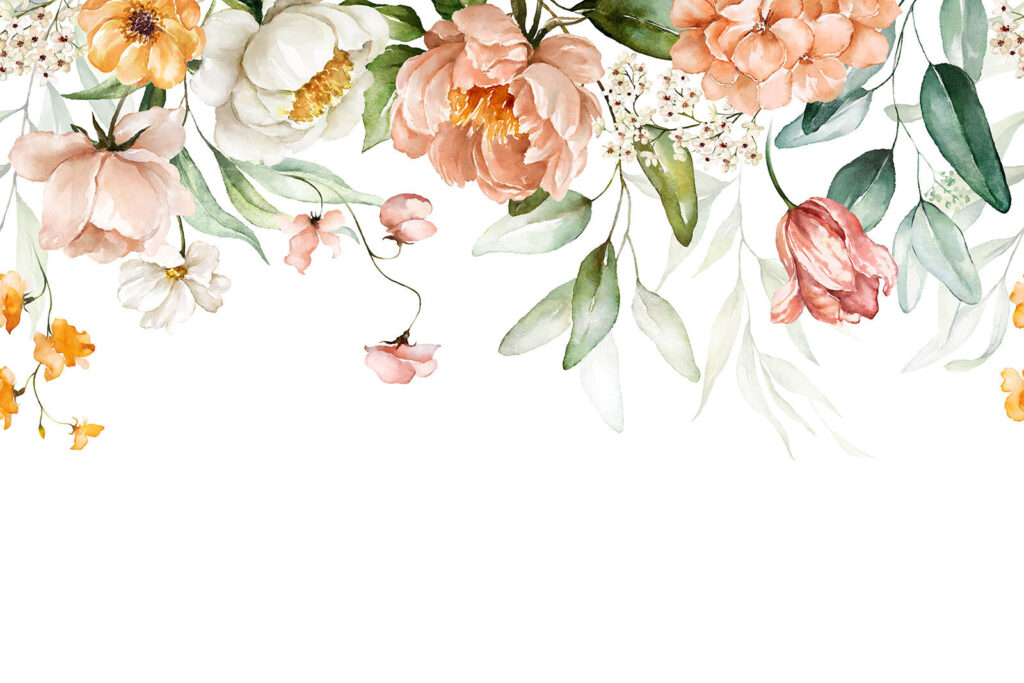 Cortina de flores melocotón — diseño completo